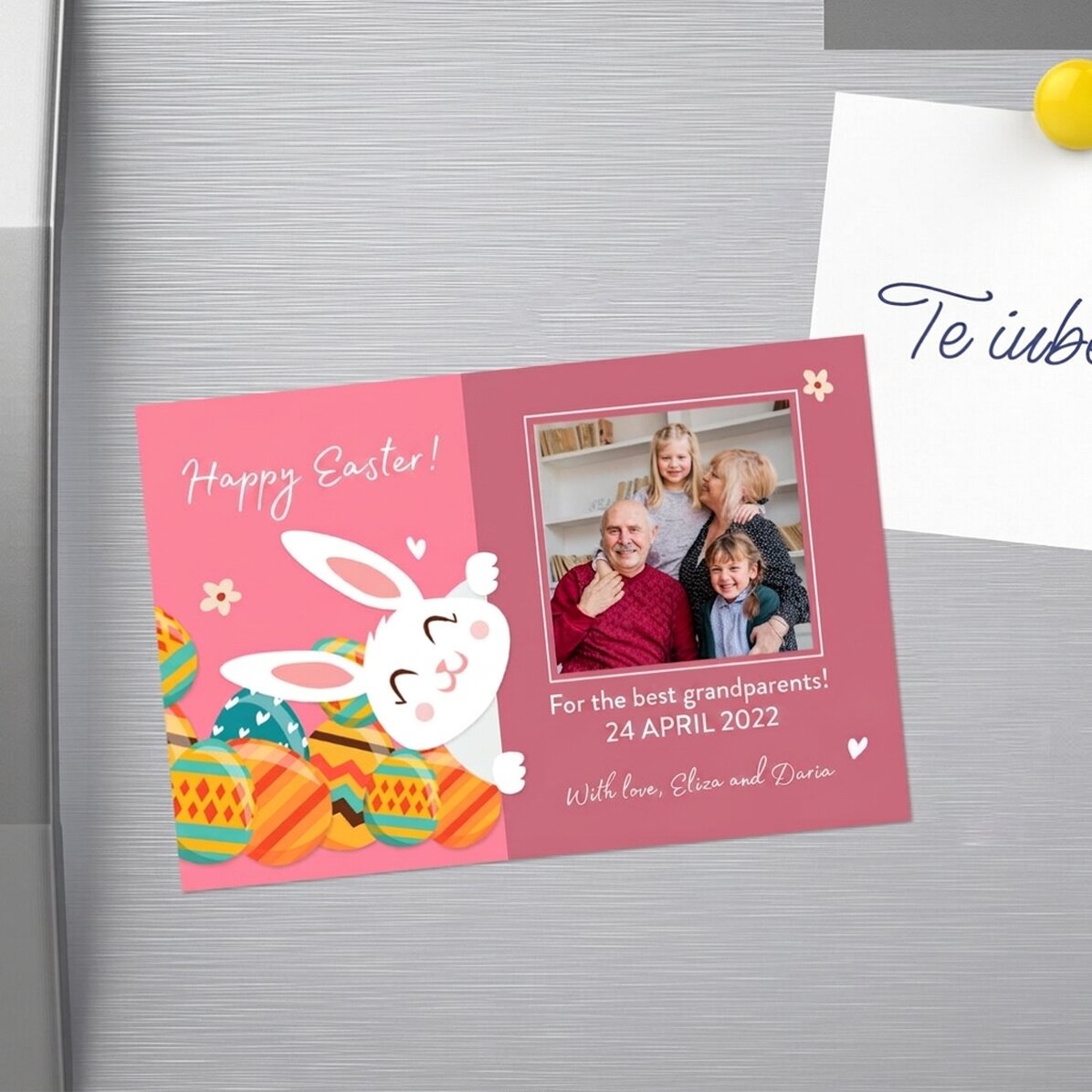 Gepersonaliseerde magneet van 10 x 15 cm met tekst en foto – Paashaas