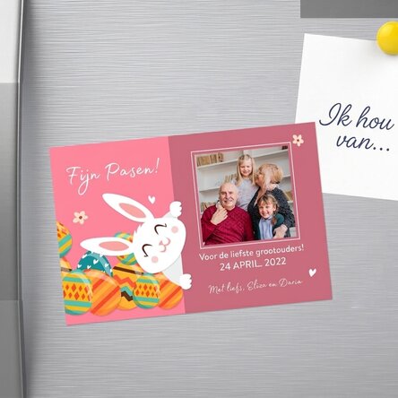 Gepersonaliseerde magneet van 10 x 15 cm met tekst en foto – Paashaas