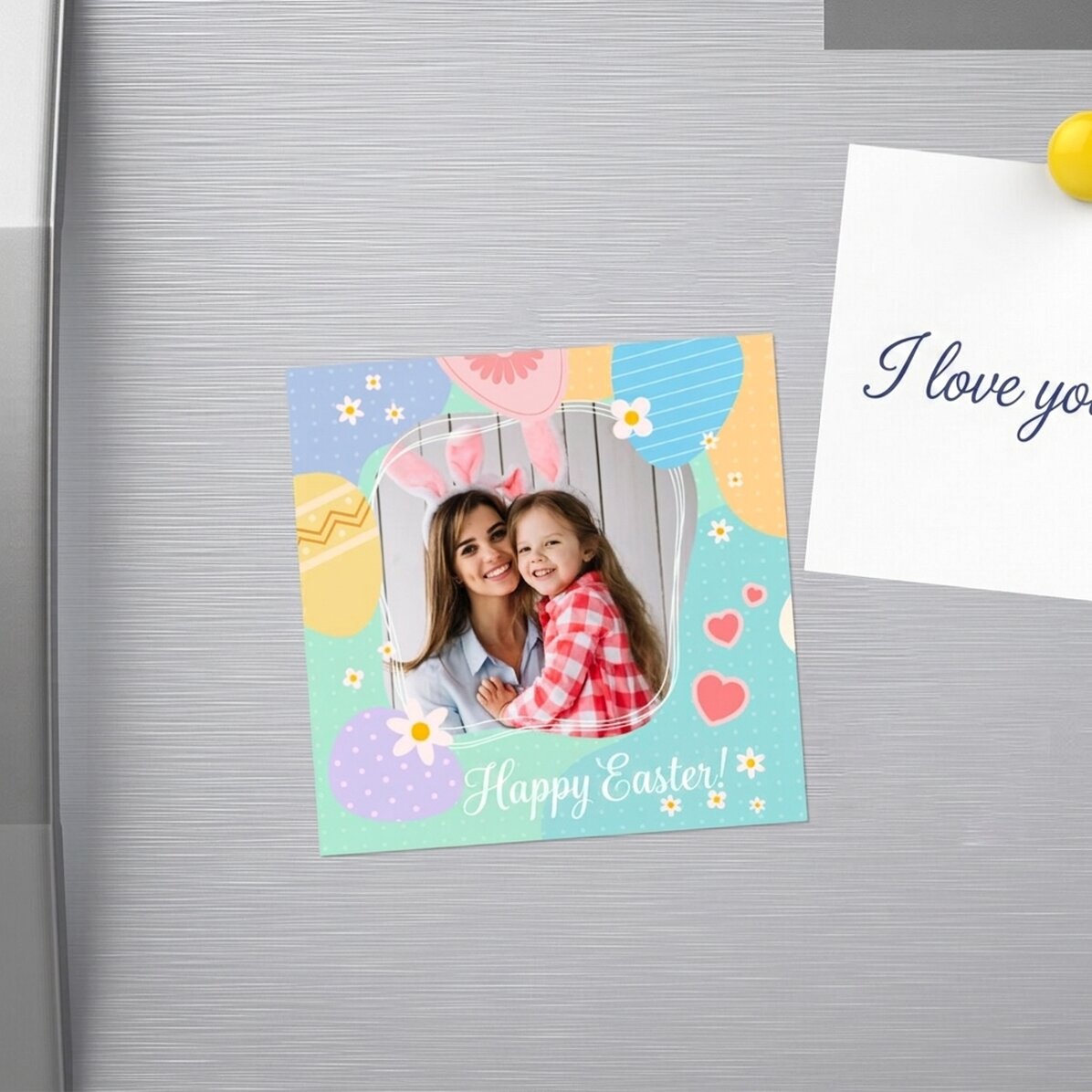 Gepersonaliseerde magneet van 10x10 met foto en tekst - Fijne Pasen