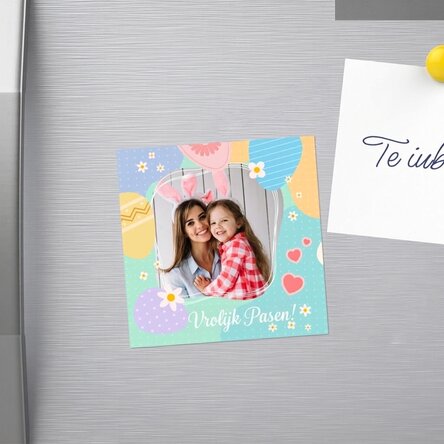 Gepersonaliseerde magneet van 10x10 met foto en tekst - Fijne Pasen