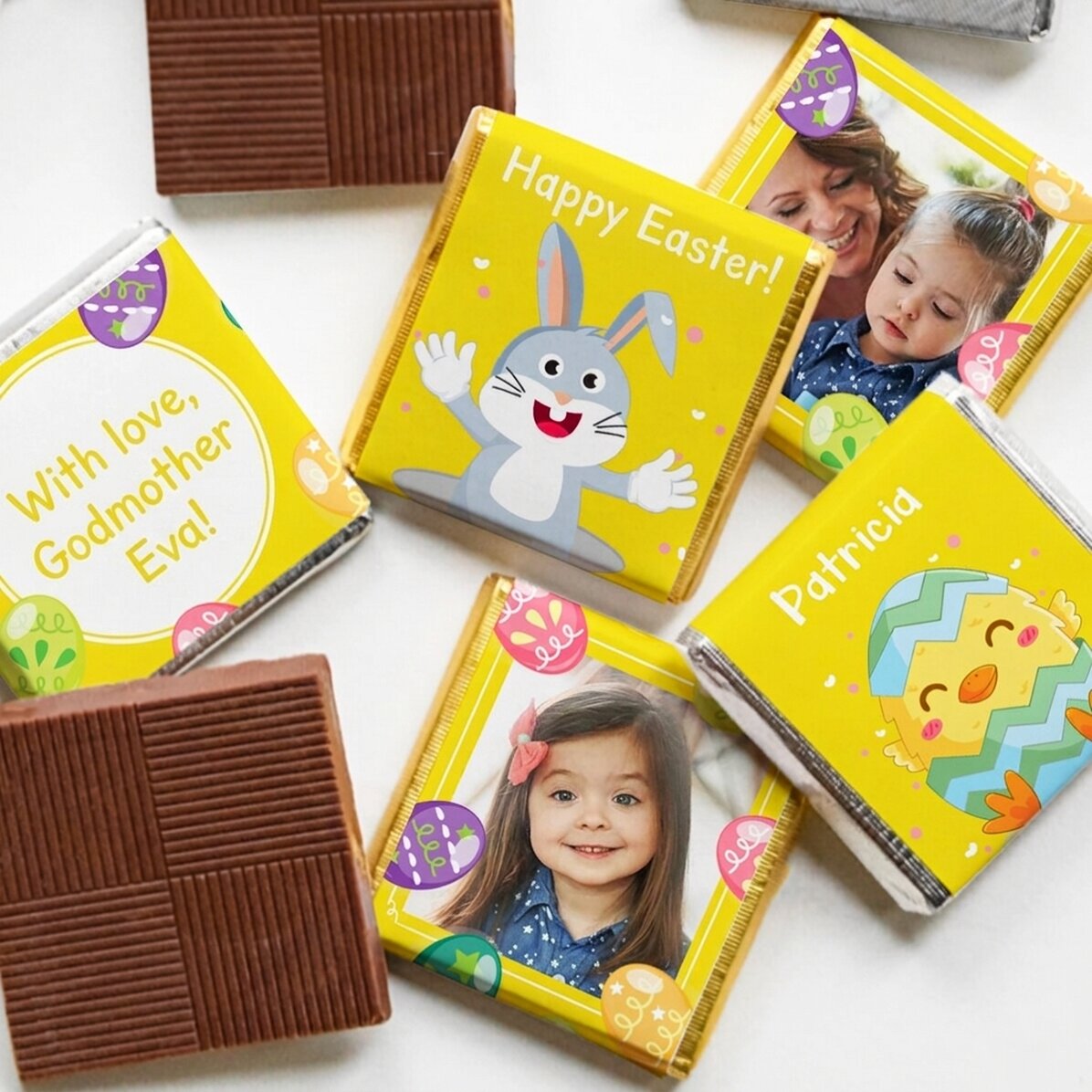 Set van 5 gepersonaliseerde minichocolade met foto’s en tekst - Pasen