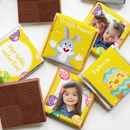 Set van 5 gepersonaliseerde minichocolade met foto’s en tekst - Pasen