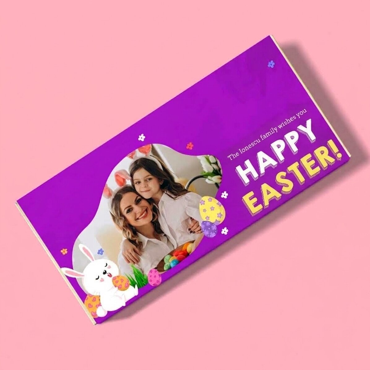 Chocolade met persoonlijke tekst en foto - Konijntje