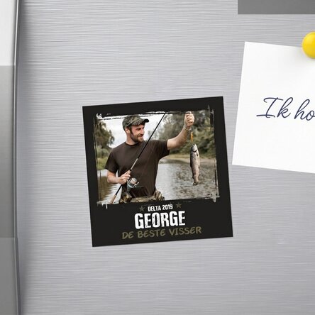 Gepersonaliseerde magneet van 10x10 met foto en tekst - De beste visser