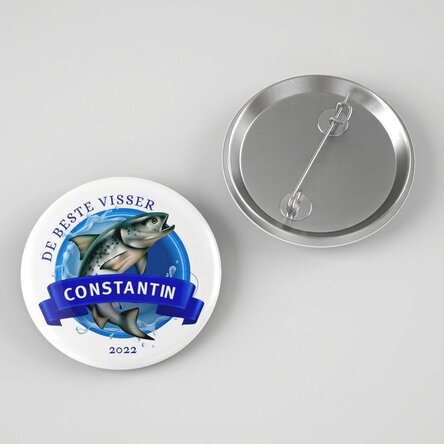 Gepersonaliseerde button met tekst voor vissers