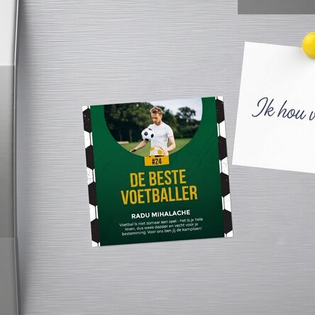 Gepersonaliseerde magneet van 10x10 met foto en tekst - Voetbal