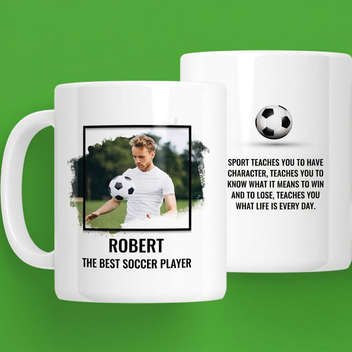 Gepersonaliseerde mok met foto en tekst - VOETBAL