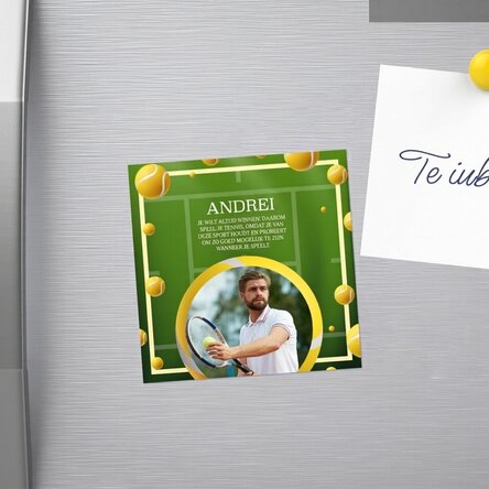 Gepersonaliseerde magneet van 10x10 met foto en tekst - Tennis