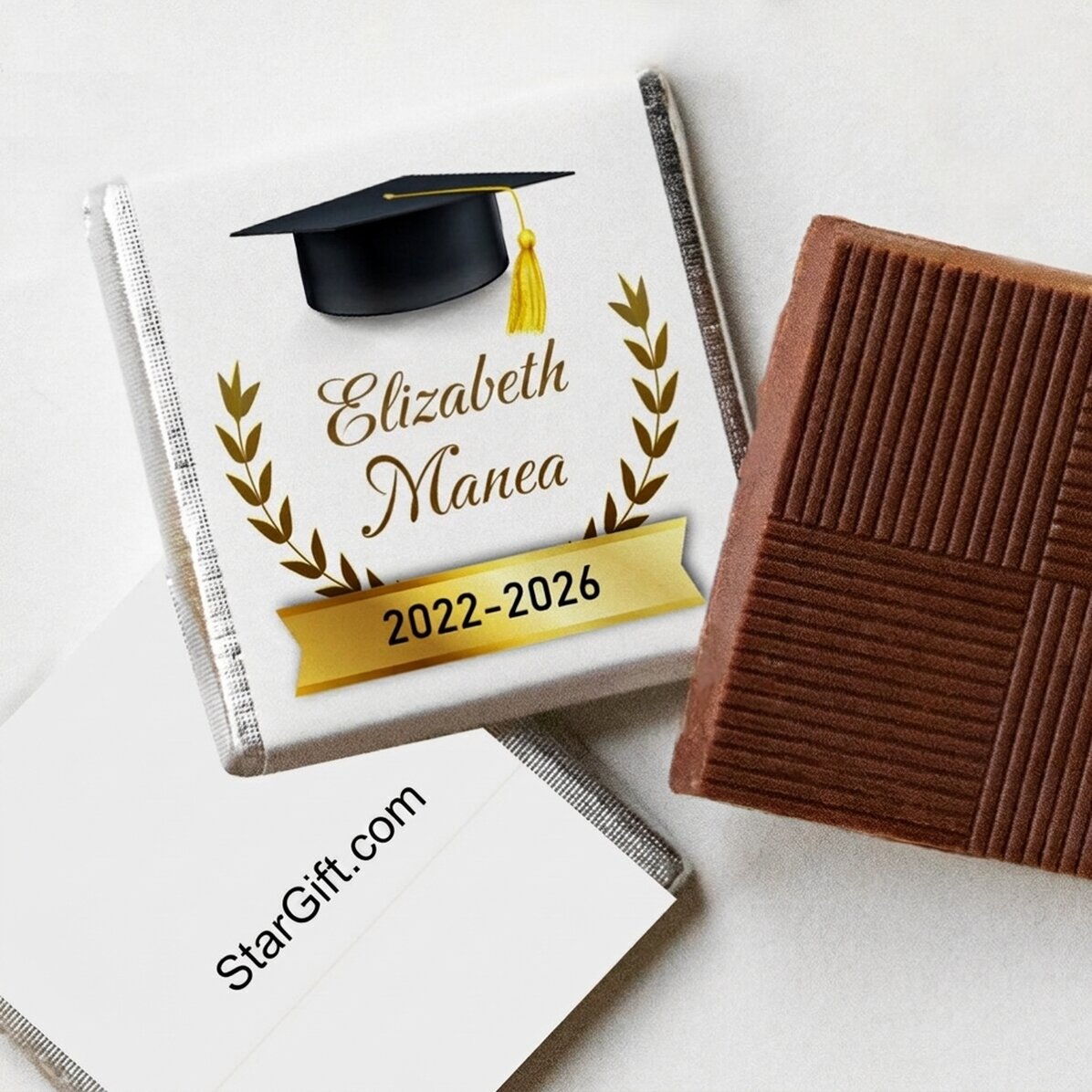 Gepersonaliseerde mini-chocolade met tekst voor afgestudeerden