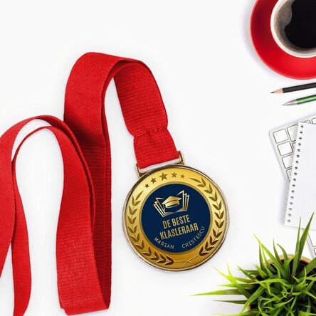 Gepersonaliseerde medaille met tekst - De beste klassenleraar