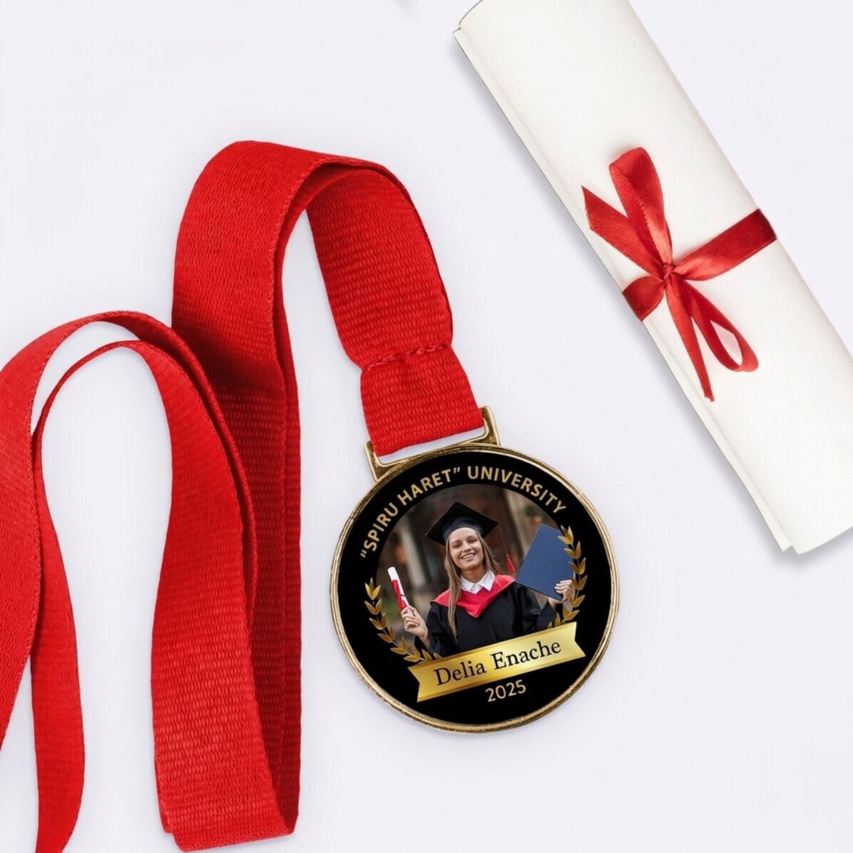 Gepersonaliseerde medaille met een foto en tekst - Afgestudeerde