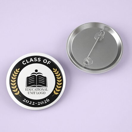 Personalised badge with text and logo for graduation