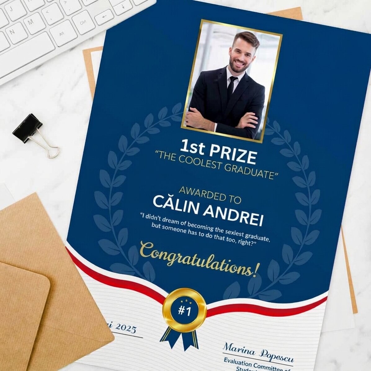 Gepersonaliseerd diploma met foto en tekst - De beste afgestudeerde