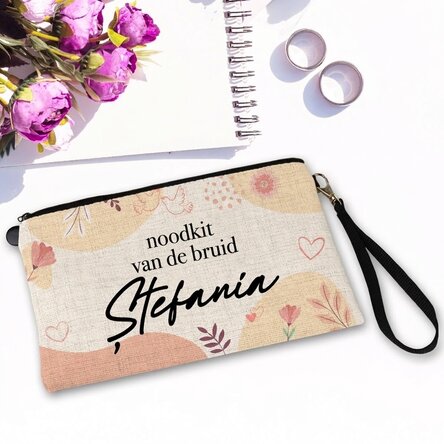 Gepersonaliseerd tasje voor accessoires met tekst - De noodset voor de bruid