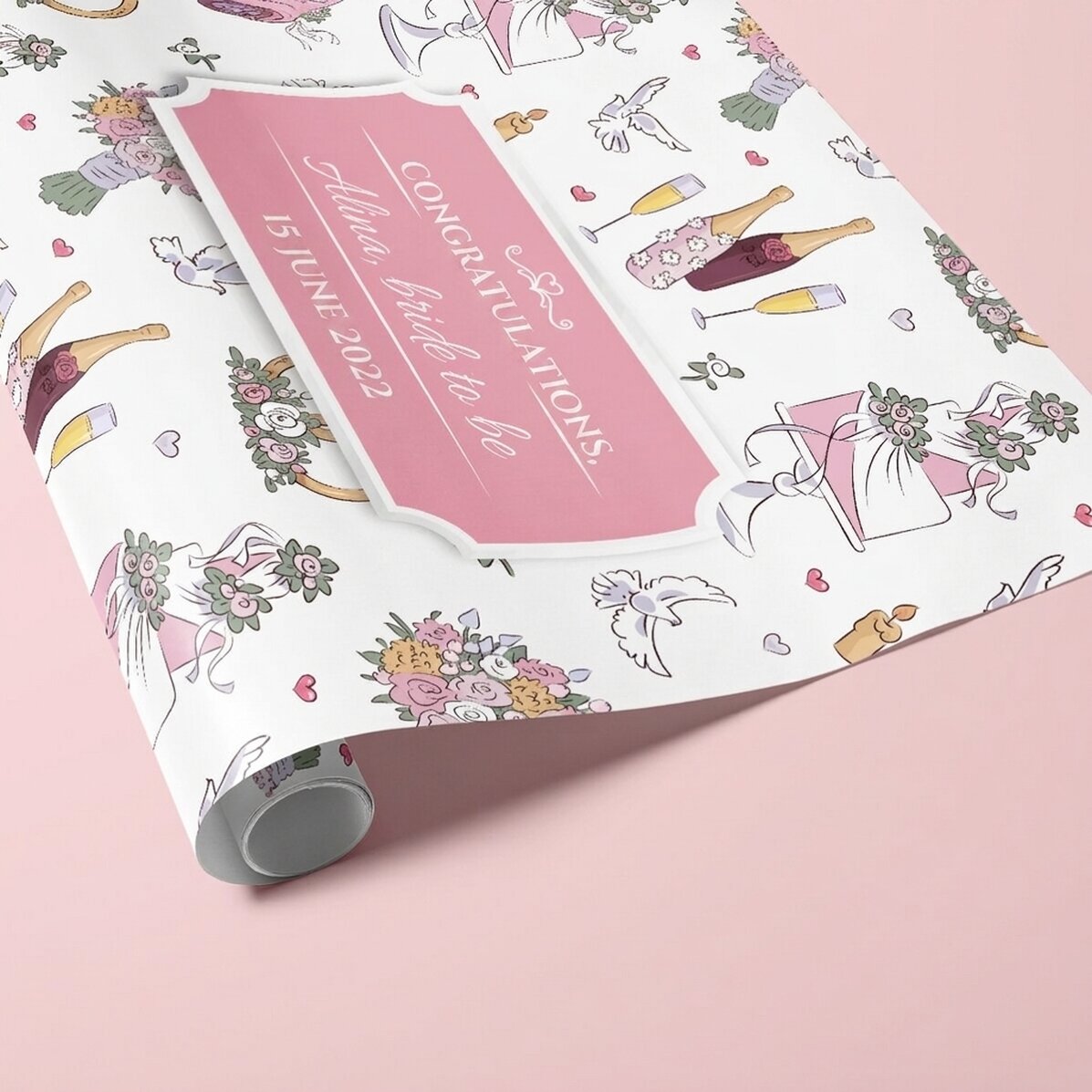 Gepersonaliseerd cadeaupapier met tekst - Bruiloft