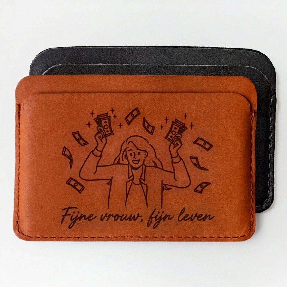 Gepersonaliseerde leren portemonnee met tekst - Happy wife, Happy life