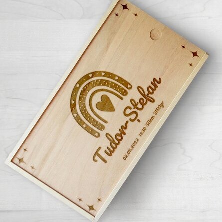 Gepersonaliseerde houten geschenkdoos met tekst - De herinneringsdoos voor pasgeborenen