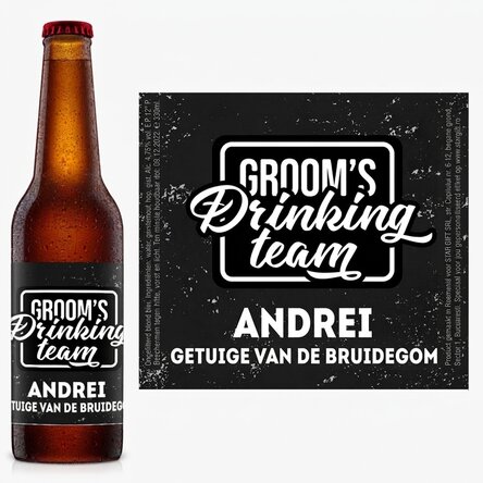 Bier met gepersonaliseerde tekst voor het vrijgezellenfeest - Groom's drinking team