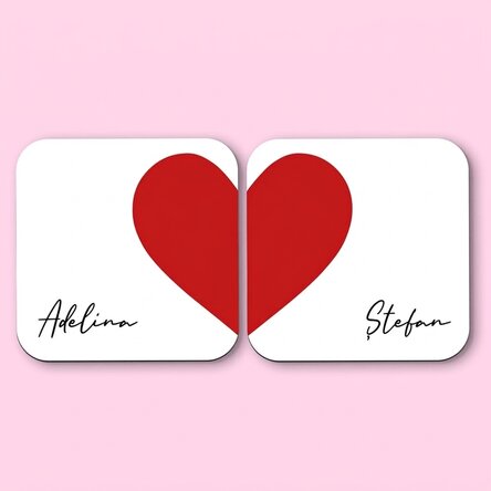 Set van 2 gepersonaliseerde onderzetters met tekst - Heart