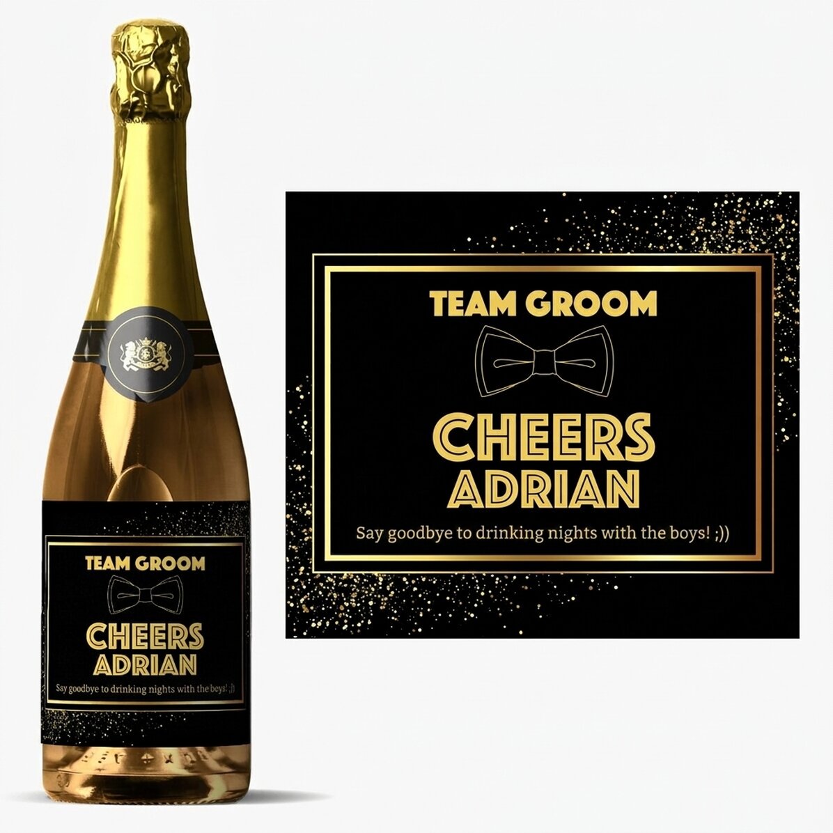 Mousserende wijn met gepersonaliseerde tekst voor het vrijgezellenfeest - Cheers