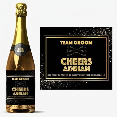 Mousserende wijn met gepersonaliseerde tekst voor het vrijgezellenfeest - Cheers