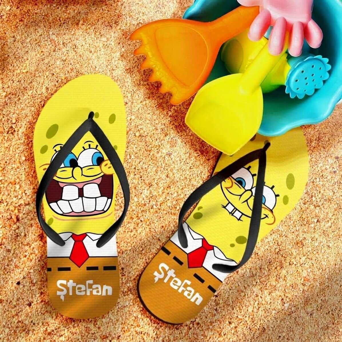 Op maat gemaakte slippers met naam voor kinderen - De SpongeBob met vierkante broek