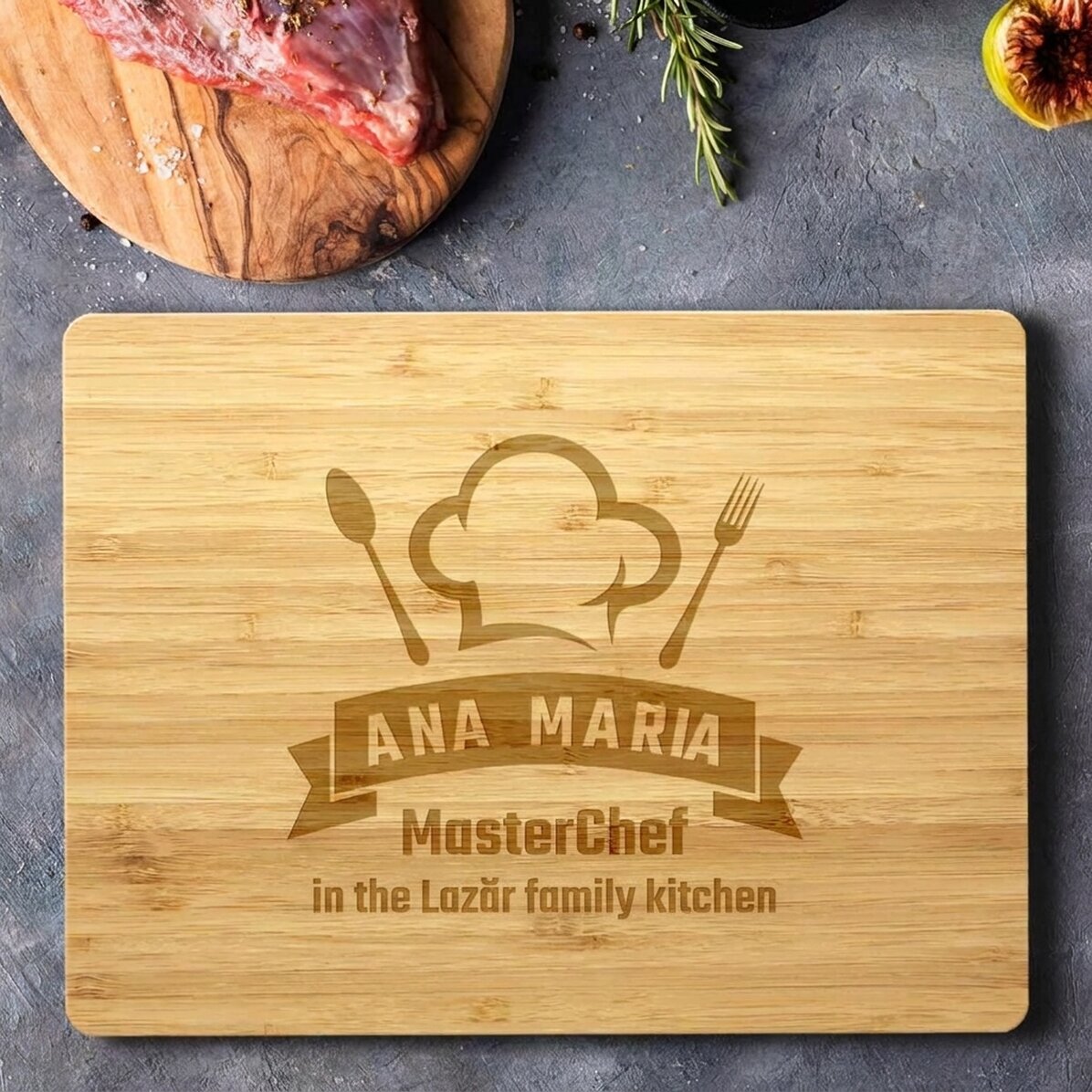 Rechthoekige bamboehakblok, gepersonaliseerd met tekst - MasterChef
