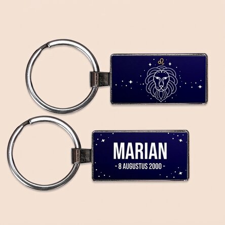 Gepersonaliseerde sleutelhanger met tekst en sterrenbeeld - Leeuw