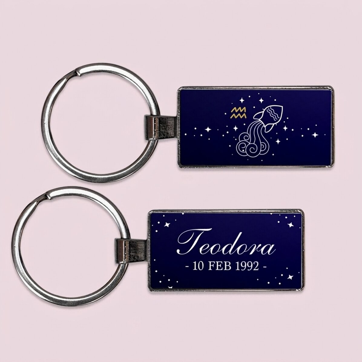 Gepersonaliseerde sleutelhanger met tekst en sterrenbeeld - Waterman