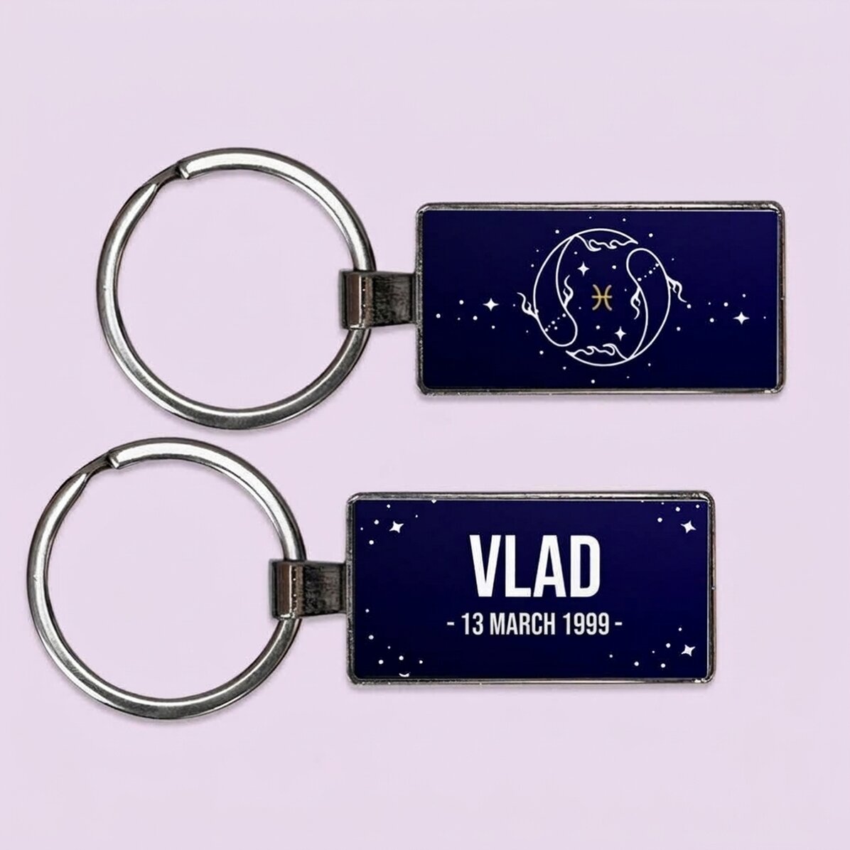 Gepersonaliseerde sleutelhanger met tekst en sterrenbeeld - Vissen