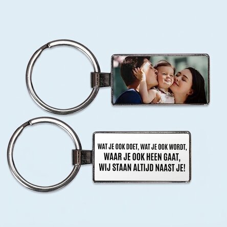 Gepersonaliseerde sleutelhanger met een foto en een boodschap
