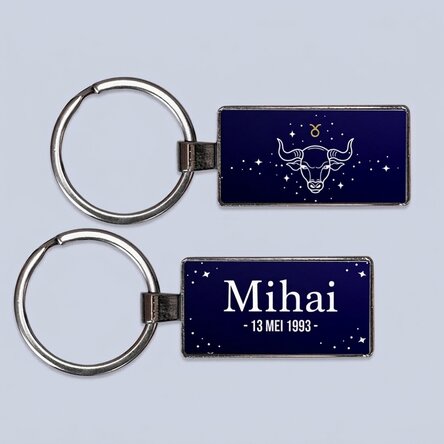 Gepersonaliseerde sleutelhanger met tekst en sterrenbeeld - Stier