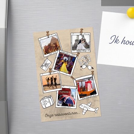 Gepersonaliseerde magneet van 10 x 15 cm met 6 foto’s en tekst – Vakantieherinneringen