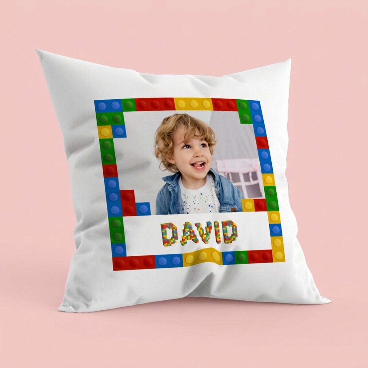 Gepersonaliseerd kussen met foto en naam - Lego
