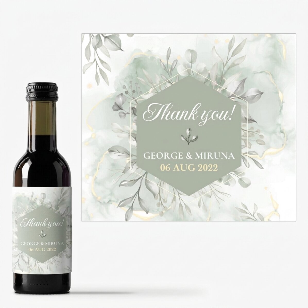 Gepersonaliseerd mini-wijnflesje met tekst - Thank you!