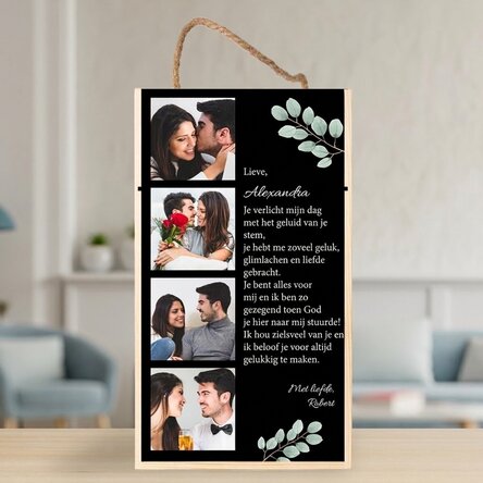 Wijnkist voor 2 flessen, gepersonaliseerd met 4 foto's en een boodschap
