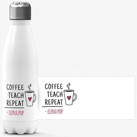 Thermosfles met witte bodem, gepersonaliseerd met naam voor leraren