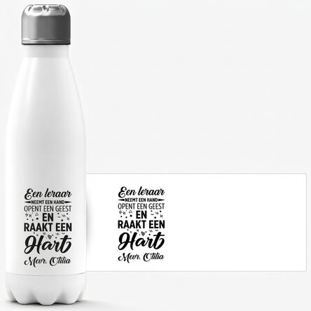 Gepersonaliseerde thermosfles met witte onderkant en naam voor leraren - Touch a heart