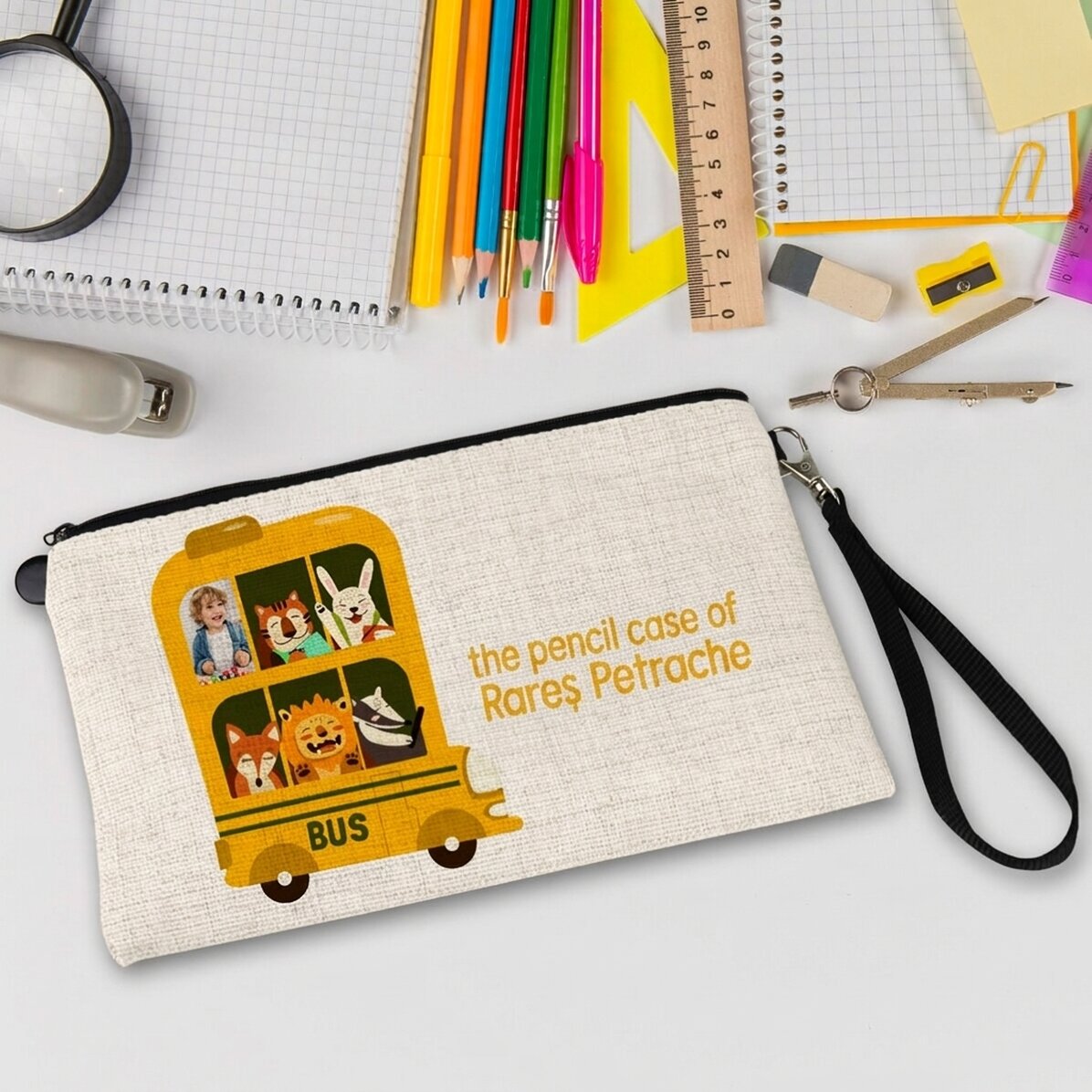 Gepersonaliseerde schoolset met foto en tekst - Bus
