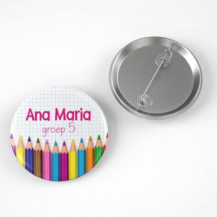 Gepersonaliseerde button met tekst - Kleurpotloden