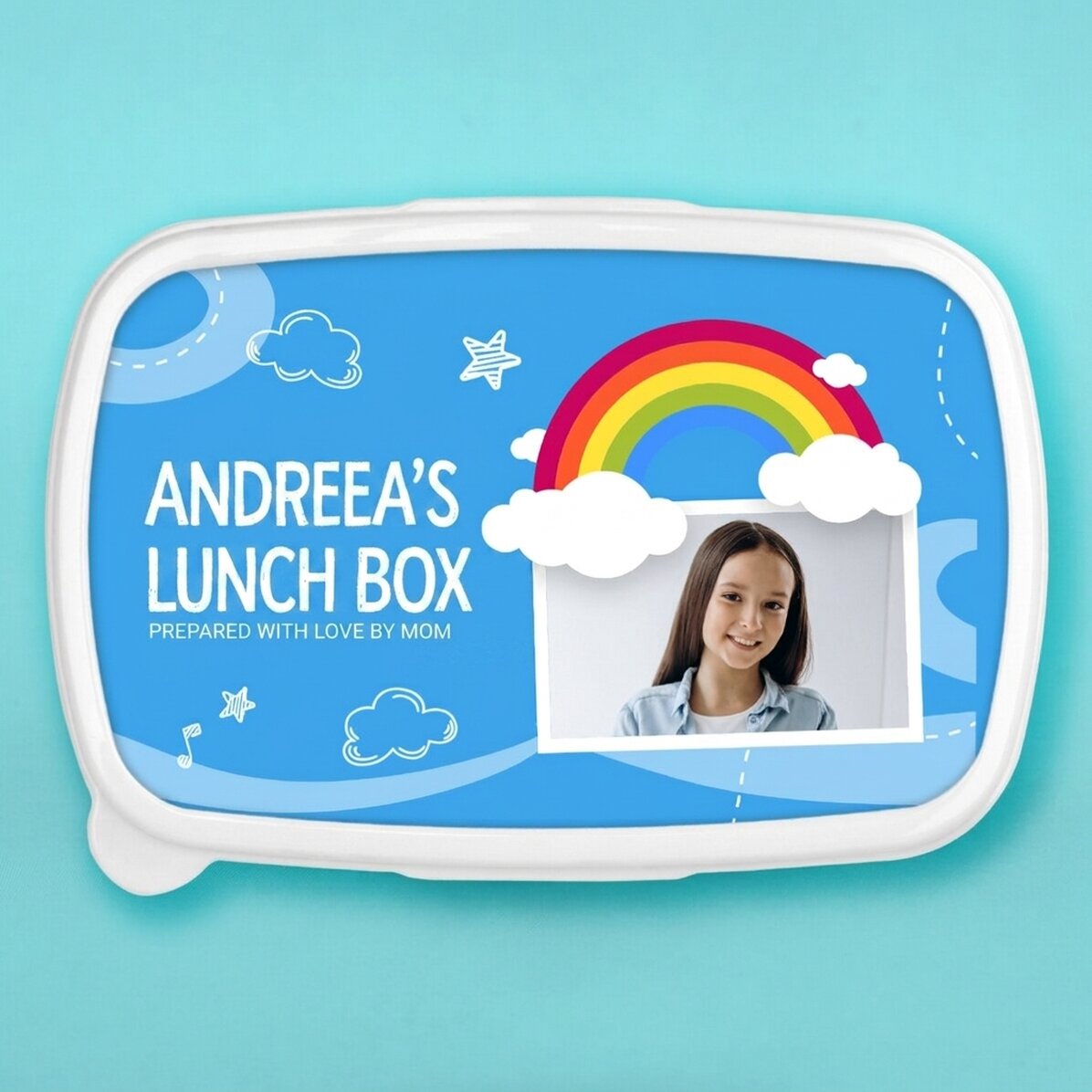 Lunchbox, gepersonaliseerde lunchtrommel met foto en naam - Regenboogmodel