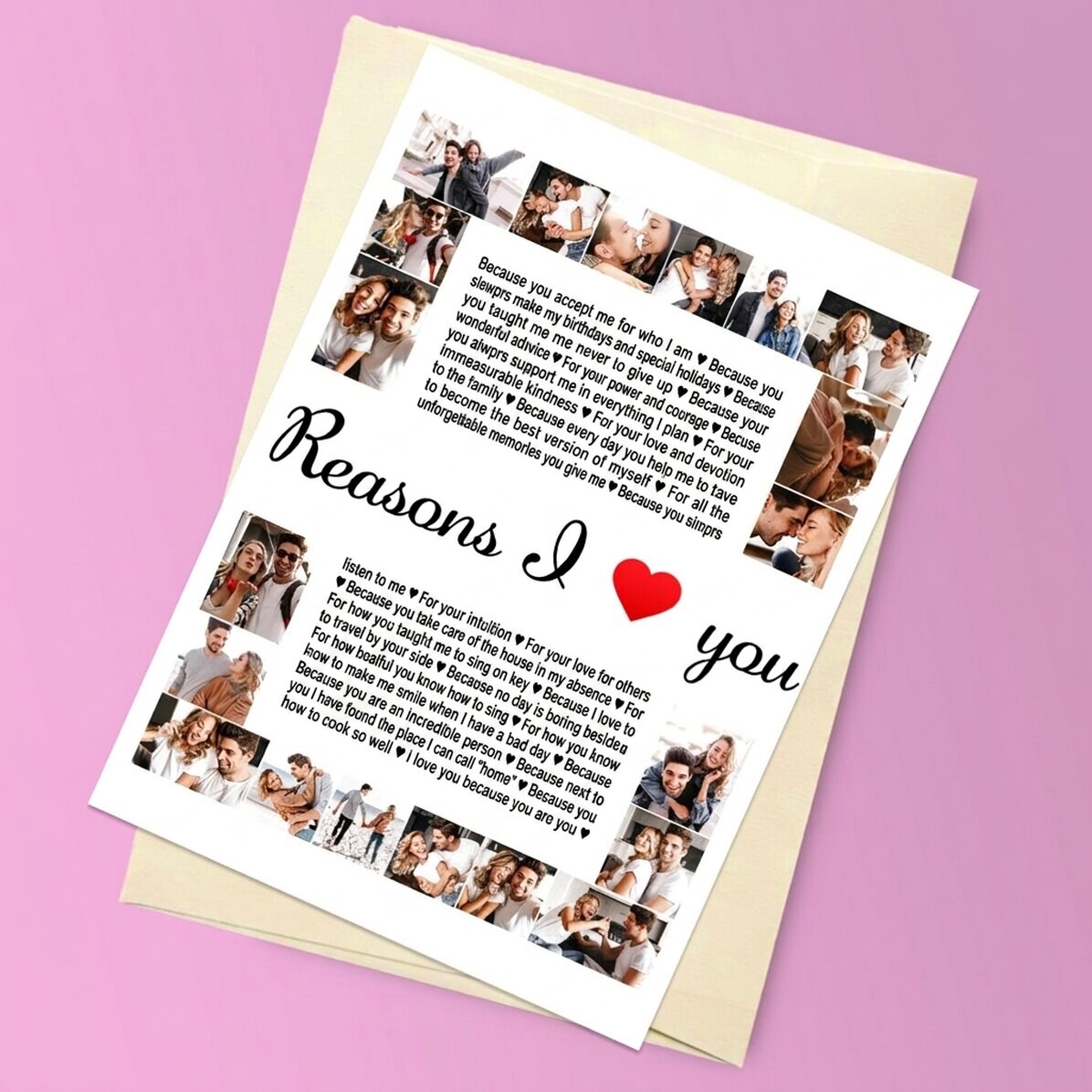 Gepersonaliseerde magnetische wenskaart met 20 foto’s en tekst - Reasons I love You
