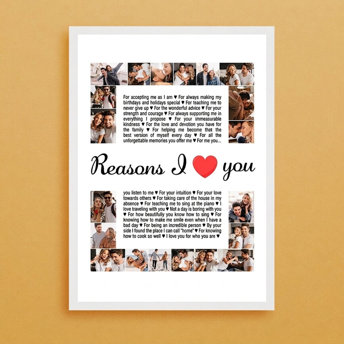 Gepersonaliseerd schilderij met 20 foto’s en tekst - Reasons I love you
