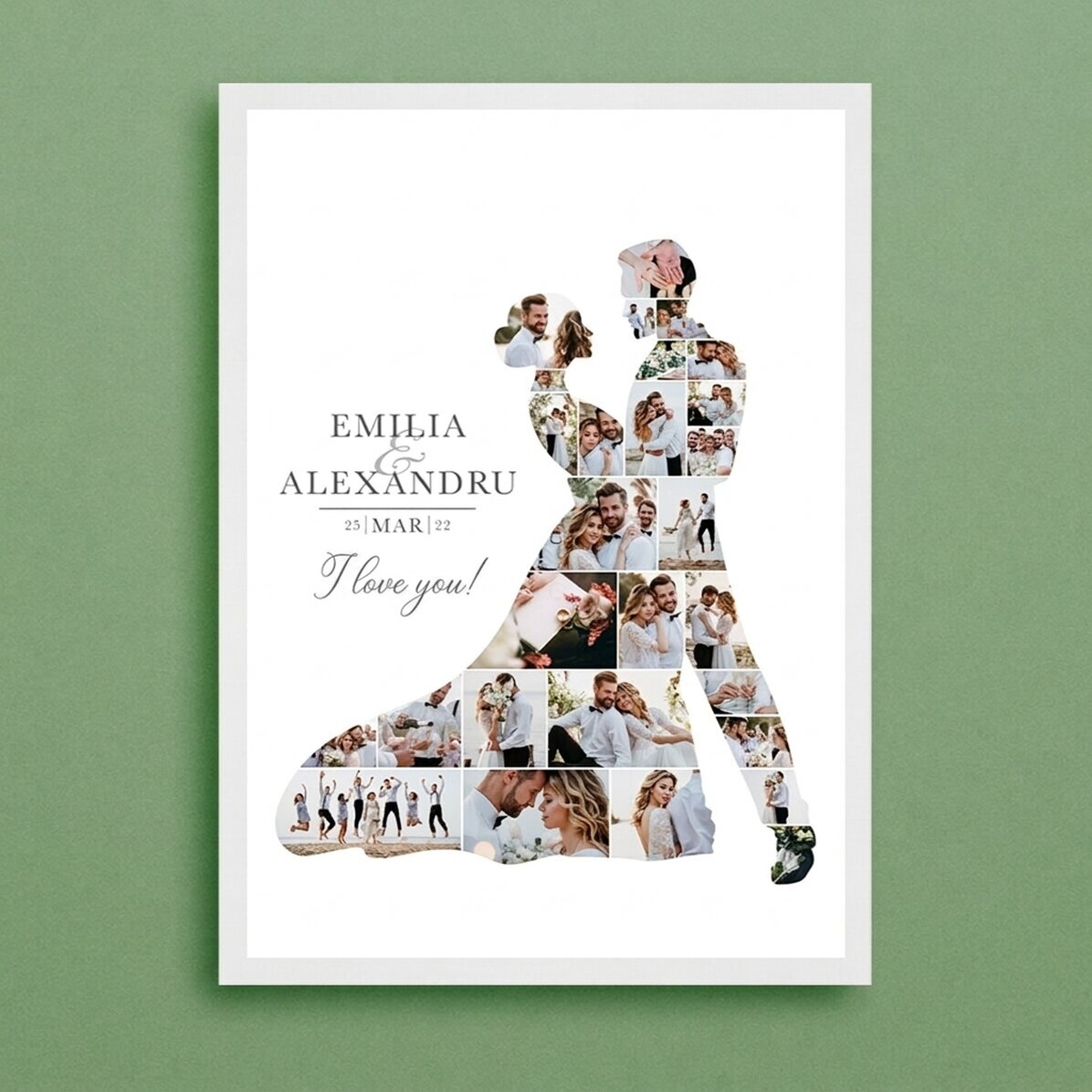 Gepersonaliseerd schilderij met 28 foto’s en tekst voor de bruiloft – Bruid en bruidegom