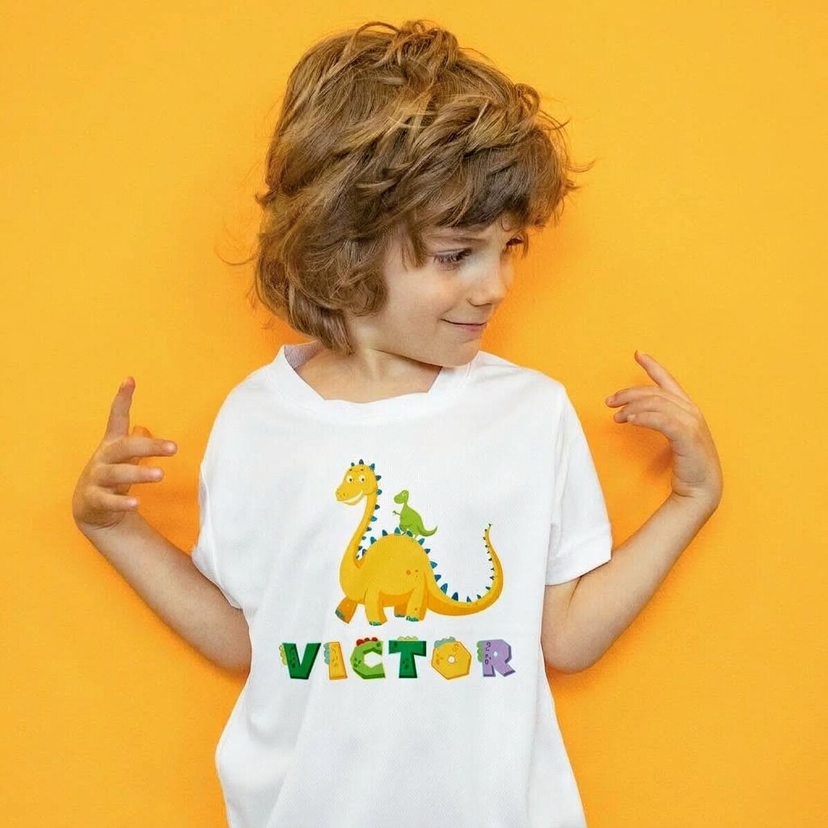 Sportshirt voor kinderen, gepersonaliseerd met naam - Dinosaurus