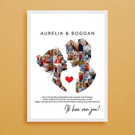 Gepersonaliseerd schilderij met 26 foto’s en tekst voor een stel – Onze liefde