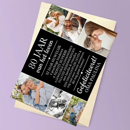 Gepersonaliseerde magnetische wenskaart met 6 foto’s en tekst voor oma - Life