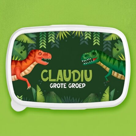 Lunchbox, gepersonaliseerde lunchtrommel met tekst - T-Rex-dinosaurus