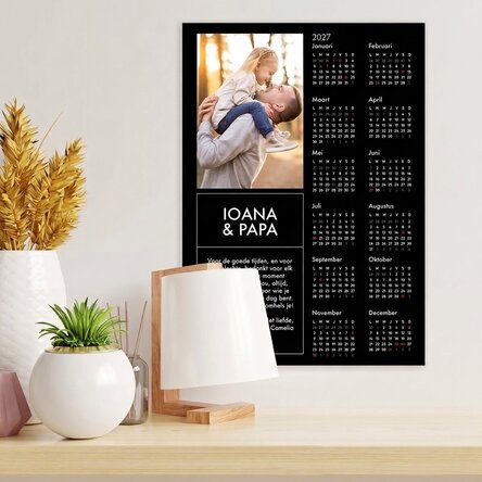 Gepersonaliseerde kalenderposter met een foto en een boodschap