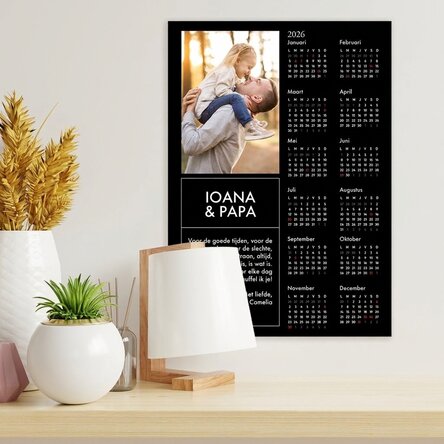 Gepersonaliseerde kalenderposter met een foto en een boodschap